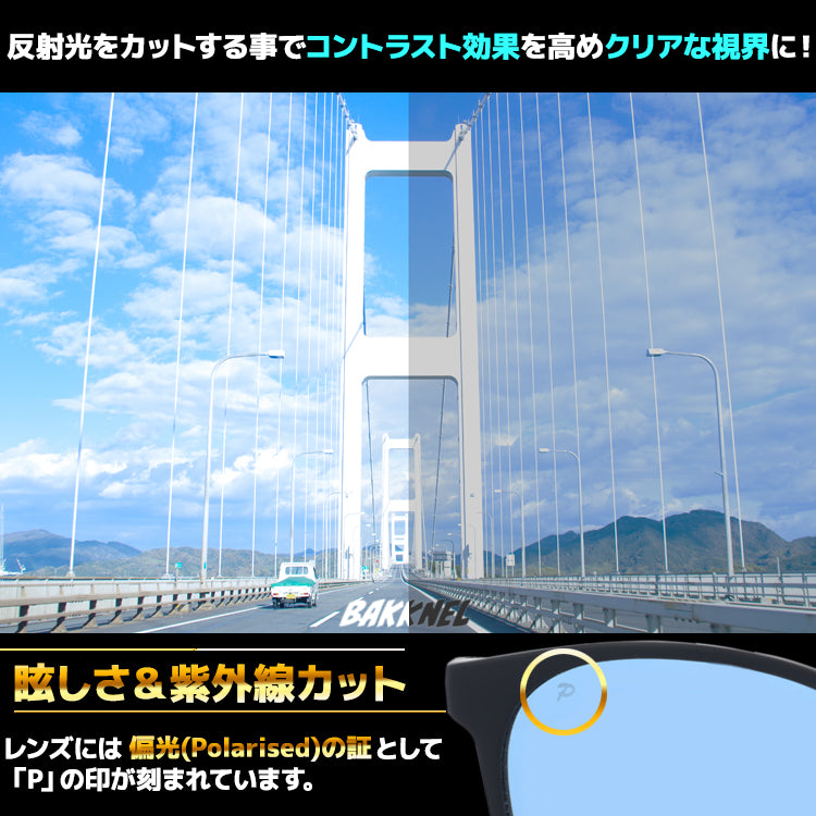 バクネル サングラス 偏光サングラス アジアンフィット BAKKNEL BNS610 52サイズ ボストン型 折り畳み フォールディング ユニセックス メンズ レディース