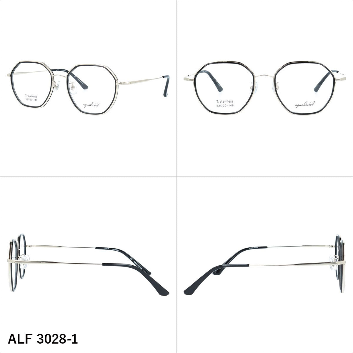 アクアレーベル メガネフレーム 伊達メガネ アジアンフィット(フルフィット) 調整可能ノーズパッド(クリングス) AQUALABEL ALF 3028 52サイズ 全3カラー ヘキサゴン型 ボストン型 ユニセックス メンズ レディース