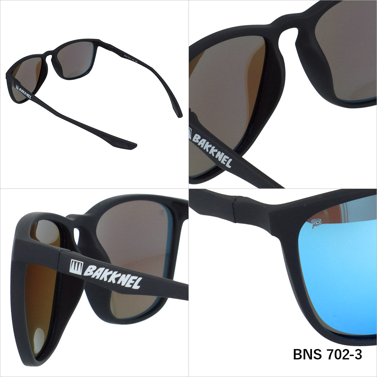 バクネル サングラス 偏光サングラス ミラーレンズ アジアンフィット BAKKNEL BNS702 56サイズ 全3カラー ウェリントン型 乱反射をカットしクリアな視界へ ユニセックス メンズ レディース | クロブチ 黒縁