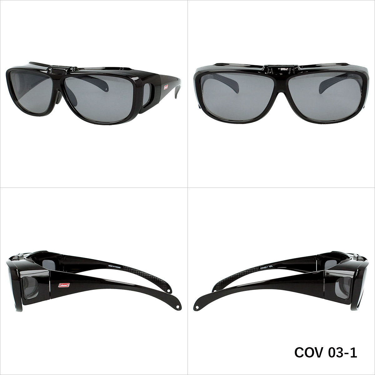 コールマン オーバーグラス 偏光サングラス ミラーレンズ アジアンフィット COLEMAN COV03 64サイズ 全3カラー スクエア型 跳ね上げ式 眼鏡の上から掛けられる ポラライズド ユニセックス レディース メンズ 大きめサイズ ビッグシルエット