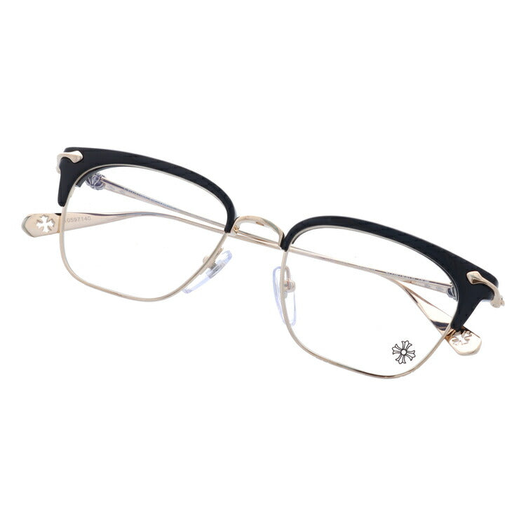 クロムハーツ メガネ 度付き 度なし 伊達メガネ 眼鏡 メガネフレーム CHROME HEARTS SLUNTRADICTION BK/GP 52サイズ ブロー型 ユニセックス メンズ レディース 紫外線 UVカット ラッピング無料