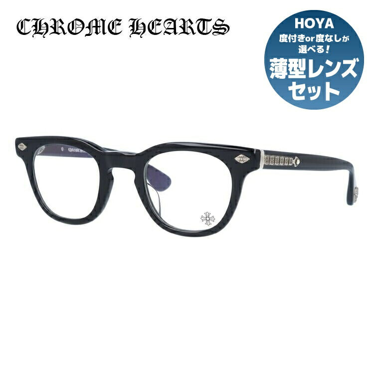 クロムハーツ メガネ 度付き 度なし 伊達メガネ 眼鏡 メガネフレーム CHROME HEARTS レギュラーフィット PANTY HO BK 47サイズ ウェリントン型 日本製 フローラル ユニセックス メンズ レディース 紫外線 UVカット ラッピング無料