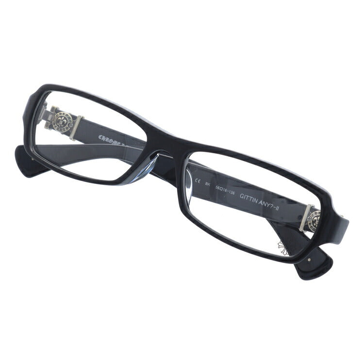 クロムハーツ メガネ 度付き 度なし 伊達メガネ 眼鏡 メガネフレーム CHROME HEARTS レギュラーフィット GITTIN ANY? II BK Black 56サイズ スクエア型 日本製 BSフレア ユニセックス メンズ レディース 紫外線 UVカット ラッピング無料
