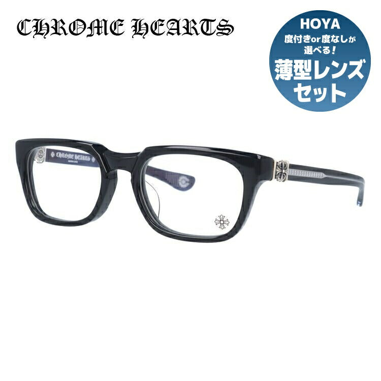 クロムハーツ メガネ 度付き 度なし 伊達メガネ 眼鏡 メガネフレーム CHROME HEARTS レギュラーフィット GRIM BK Black 54サイズ スクエア型 日本製 フローラル ユニセックス メンズ レディース 紫外線 UVカット ラッピング無料