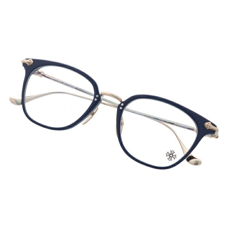 クロムハーツ メガネ 度付き 度なし 伊達メガネ 眼鏡 メガネフレーム CHROME HEARTS SHAGASS 51 PCK/GP P.Cock/Gold Plated 51サイズ ウェリントン型 日本製 フローラル インディゴ色 ユニセックス メンズ レディース 紫外線 UVカット ラッピング無料