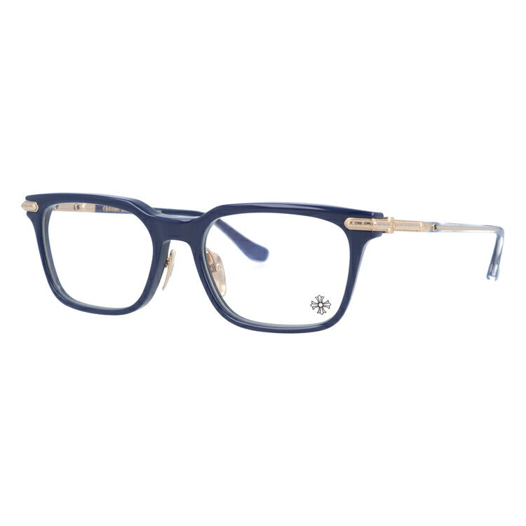 クロムハーツ メガネ 度付き 度なし 伊達メガネ 眼鏡 メガネフレーム CHROME HEARTS SPUR EM PCK P.Cock 54サイズ ウェリントン型 日本製 フローラル インディゴ色 ユニセックス メンズ レディース 紫外線 UVカット ラッピング無料