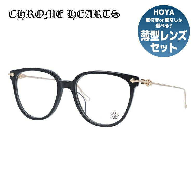 クロムハーツ メガネ 度付き 度なし 伊達メガネ 眼鏡 メガネフレーム CHROME HEARTS レギュラーフィット THOT BK-GP Black-Gold Plated 52サイズ ウェリントン型 日本製 フローラル ユニセックス メンズ レディース 紫外線 UVカット ラッピング無料