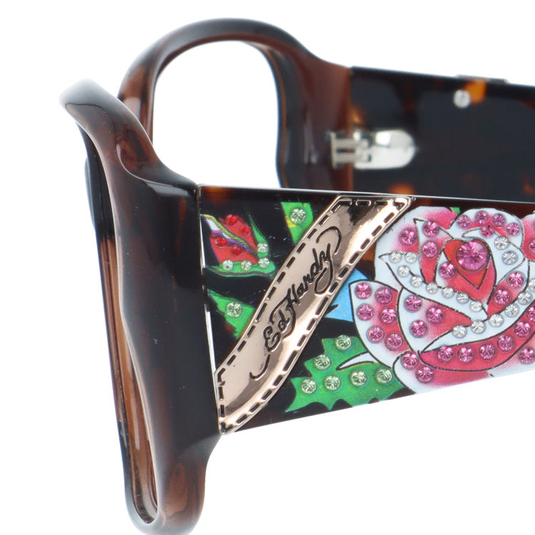 訳あり・フレームのみ エドハーディー サングラス (フレームのみ) アジアンフィット Ed Hardy ROSE BROWN HORN 60サイズ ウェリントン型 べっ甲柄 ユニセックス メンズ レディース