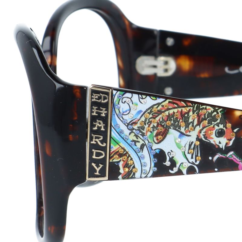 【訳あり・フレームのみ】エドハーディー フレームのみ アジアンフィット Ed Hardy KOI LEAPING&DRAGON TORTOISE 61サイズ バタフライ型 アウトレット品 ユニセックス メンズ レディース