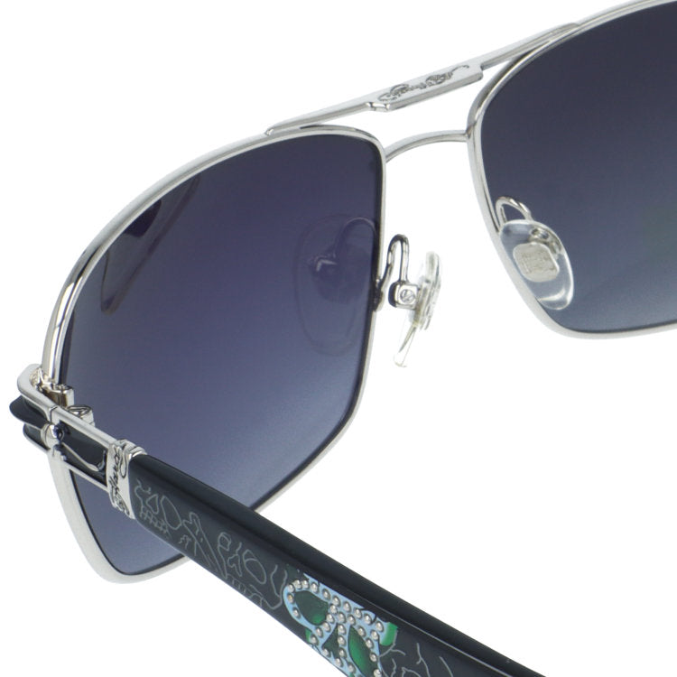 【訳あり】エドハーディー サングラス 偏光サングラス アジアンフィット Ed Hardy SKULL 2(SILVER) 62サイズ スクエア型 アウトレット品 ユニセックス メンズ レディース