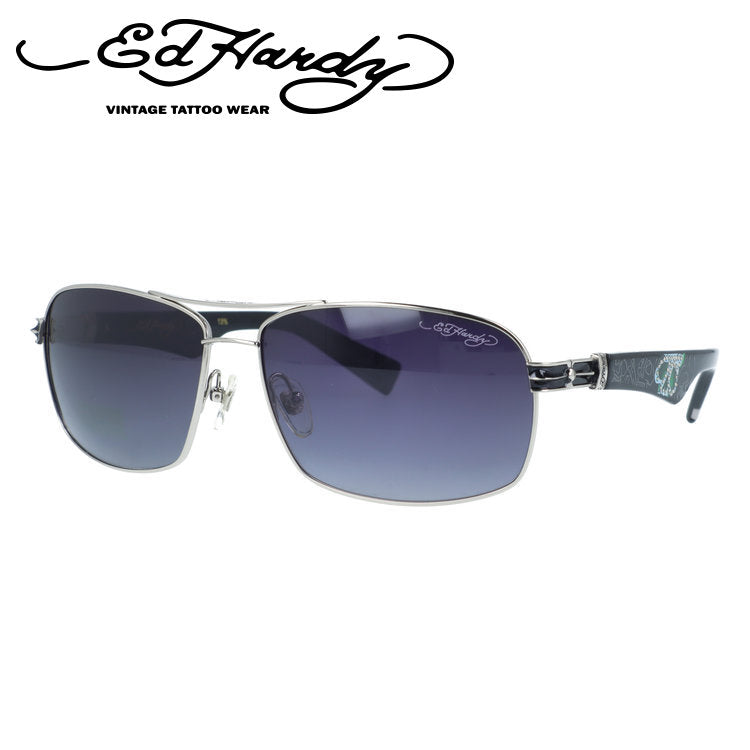 【訳あり】エドハーディー サングラス 偏光サングラス アジアンフィット Ed Hardy SKULL 2(SILVER) 62サイズ スクエア型 アウトレット品 ユニセックス メンズ レディース