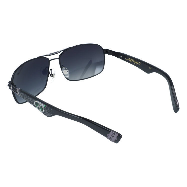 【訳あり】エドハーディー サングラス アジアンフィット Ed Hardy SKULL & ROSE 2(BLACK) 61サイズ バタフライ型 アウトレット品 ユニセックス メンズ レディース