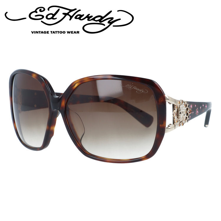 【訳あり】エドハーディー サングラス アジアンフィット Ed Hardy SKULL & ROSE 2(TORTOISE) 61サイズ バタフライ型 アウトレット品 ユニセックス メンズ レディース