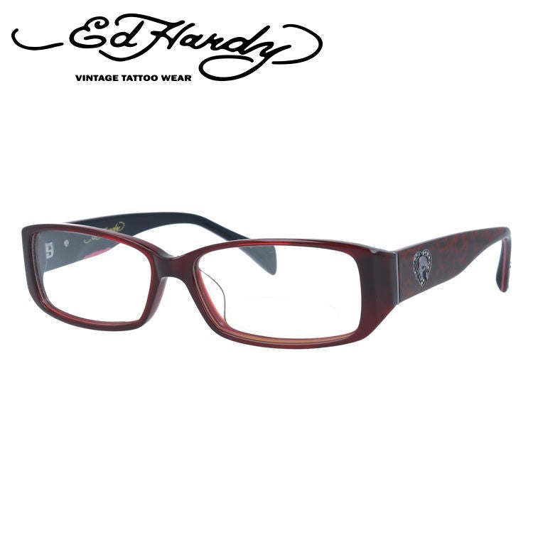 【訳あり】エドハーディー EdHardy メガネ フレーム 眼鏡 度付き 度なし 伊達 EHOA001 4 RED レッド スクエア型 メンズ レディース UVカット 紫外線 ラッピング無料