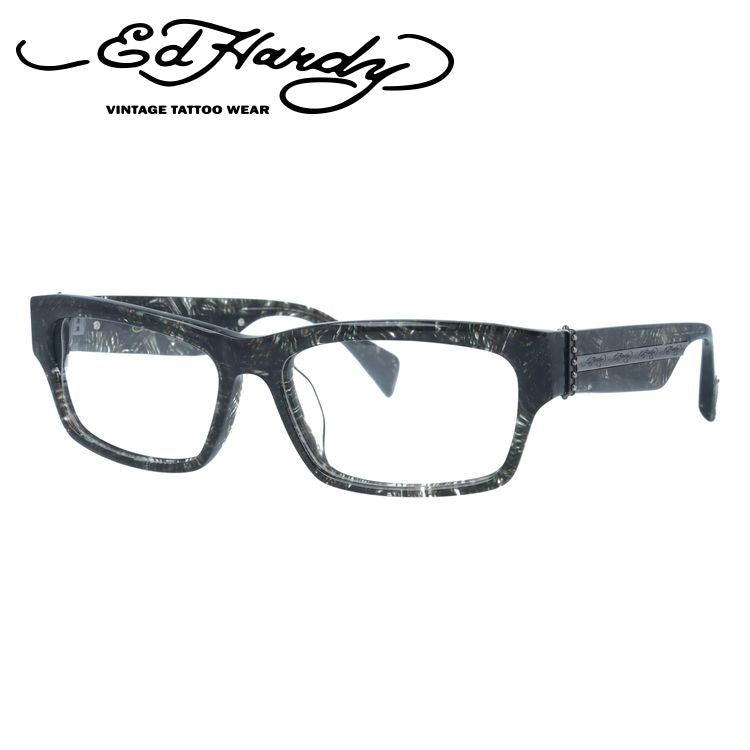 【訳あり】エドハーディー EdHardy メガネ フレーム 眼鏡 度付き 度なし 伊達 EHOA004 3 BLACK HORN ブラックホーン スクエア型 メンズ レディース UVカット 紫外線 ラッピング無料