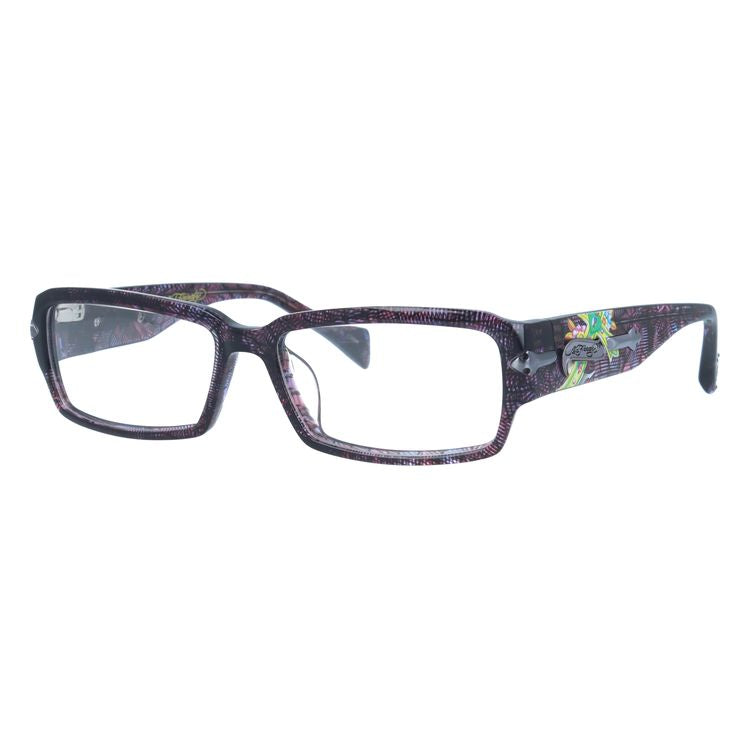 【訳あり】エドハーディー EdHardy メガネ フレーム 眼鏡 度付き 度なし 伊達 EHOA005 4 PURPLE HORN パープルホーン スクエア型 メンズ レディース UVカット 紫外線 ラッピング無料