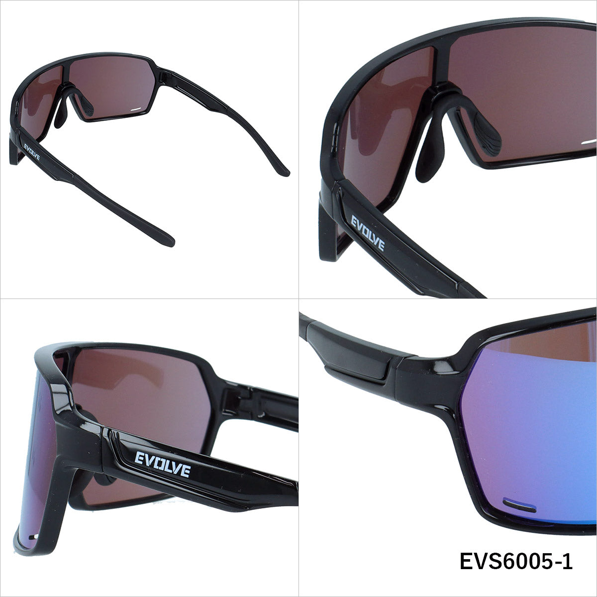 イヴァルヴ サングラス ミラーレンズ アジアンフィット(フレキシブルノーズパッド) EVOLVE EVS6005 152サイズ 全2カラー スポーツ型 ユニセックス メンズ レディース | 一眼タイプ 境目を解消して広範囲に視界滑らか ベンチレーションで曇り防止