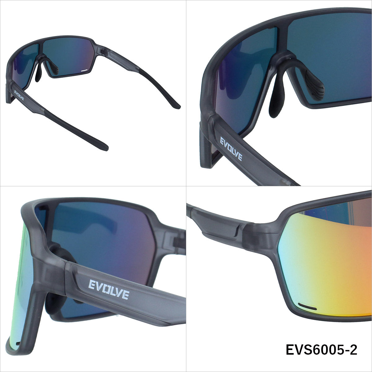 イヴァルヴ サングラス ミラーレンズ アジアンフィット(フレキシブルノーズパッド) EVOLVE EVS6005 152サイズ 全2カラー スポーツ型 ユニセックス メンズ レディース | 一眼タイプ 境目を解消して広範囲に視界滑らか ベンチレーションで曇り防止