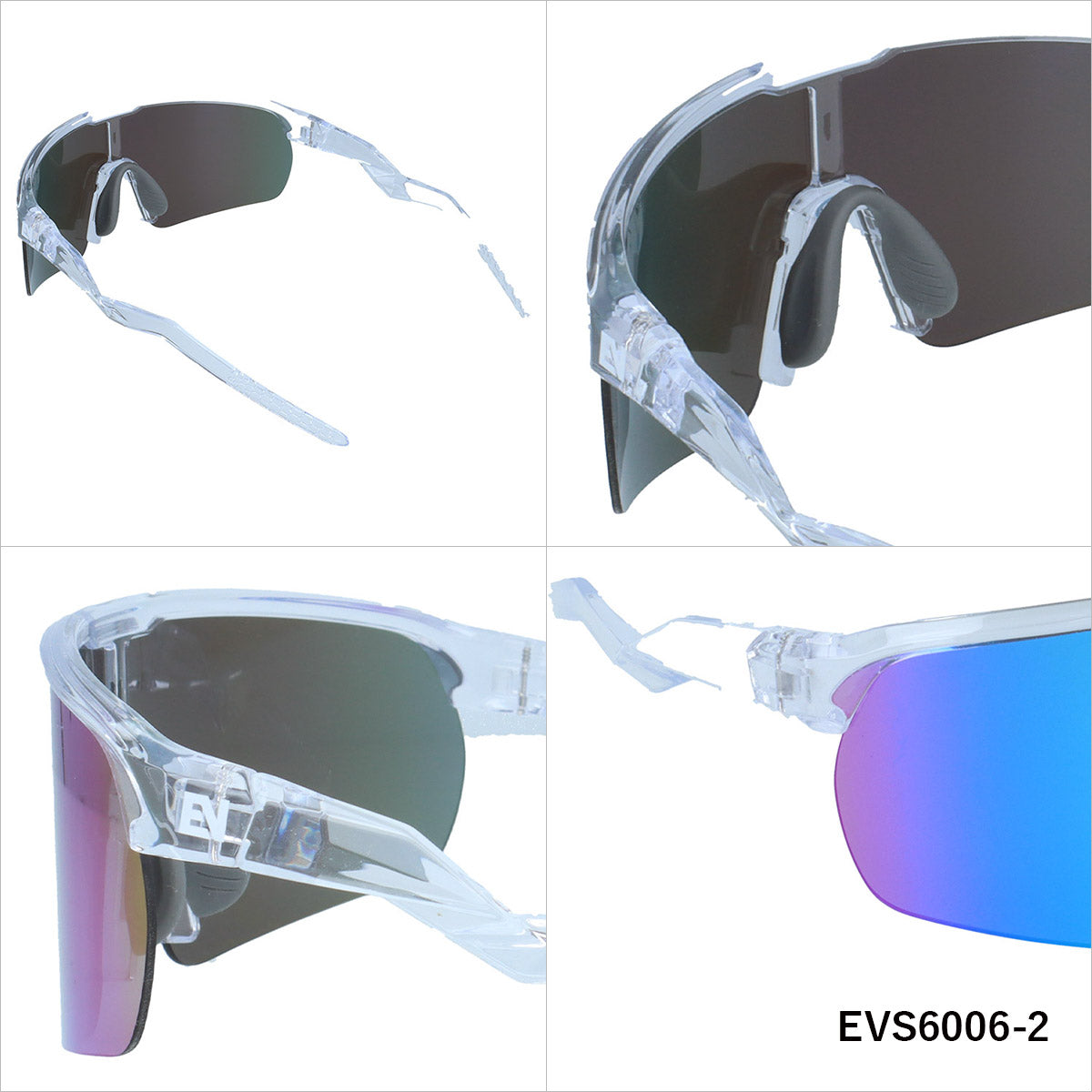 イヴァルヴ サングラス ミラーレンズ アジアンフィット(フレキシブルノーズパッド) EVOLVE EVS6006 162サイズ 全2カラー スポーツ型 ユニセックス メンズ レディース | 一眼タイプ 境目を解消して広範囲に視界滑らか