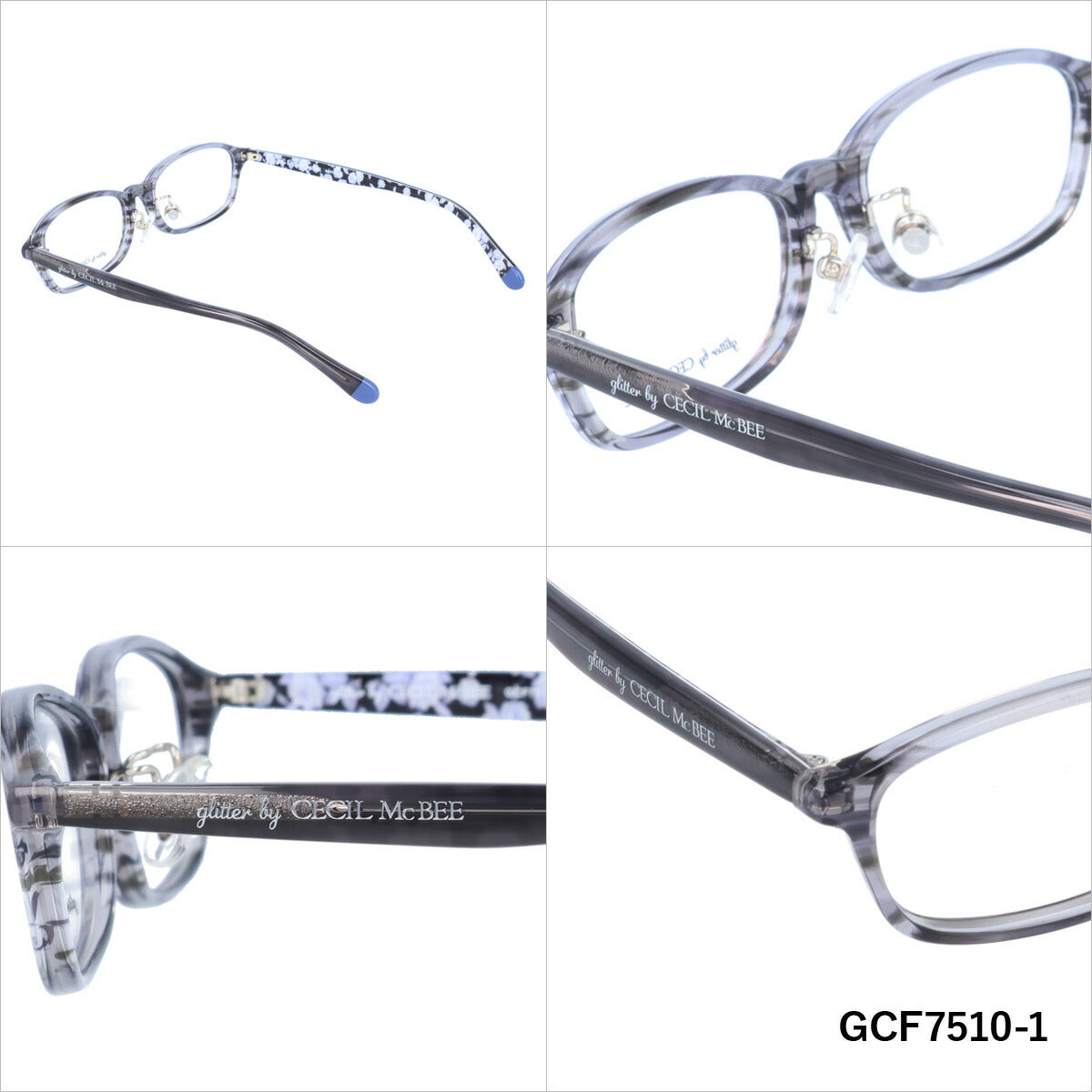 glitter by CECIL McBEE セシルマクビー レディース メガネ 眼鏡 シンプル かわいい GCF 7510 全3色 50サイズ 花柄 スクエア型 度付き 度なし UVカット 紫外線 ブランド サングラス 伊達 ダテ｜老眼鏡・PCレンズ・カラーレンズ・遠近両用対応可能