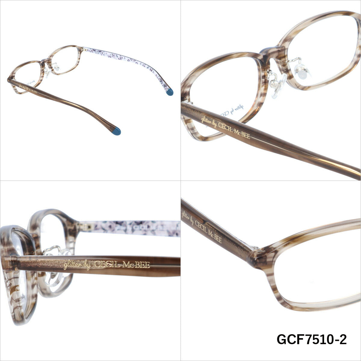glitter by CECIL McBEE セシルマクビー レディース メガネ 眼鏡 シンプル かわいい GCF 7510 全3色 50サイズ 花柄 スクエア型 度付き 度なし UVカット 紫外線 ブランド サングラス 伊達 ダテ|老眼鏡・PCレンズ・カラーレンズ・遠近両用対応可能
