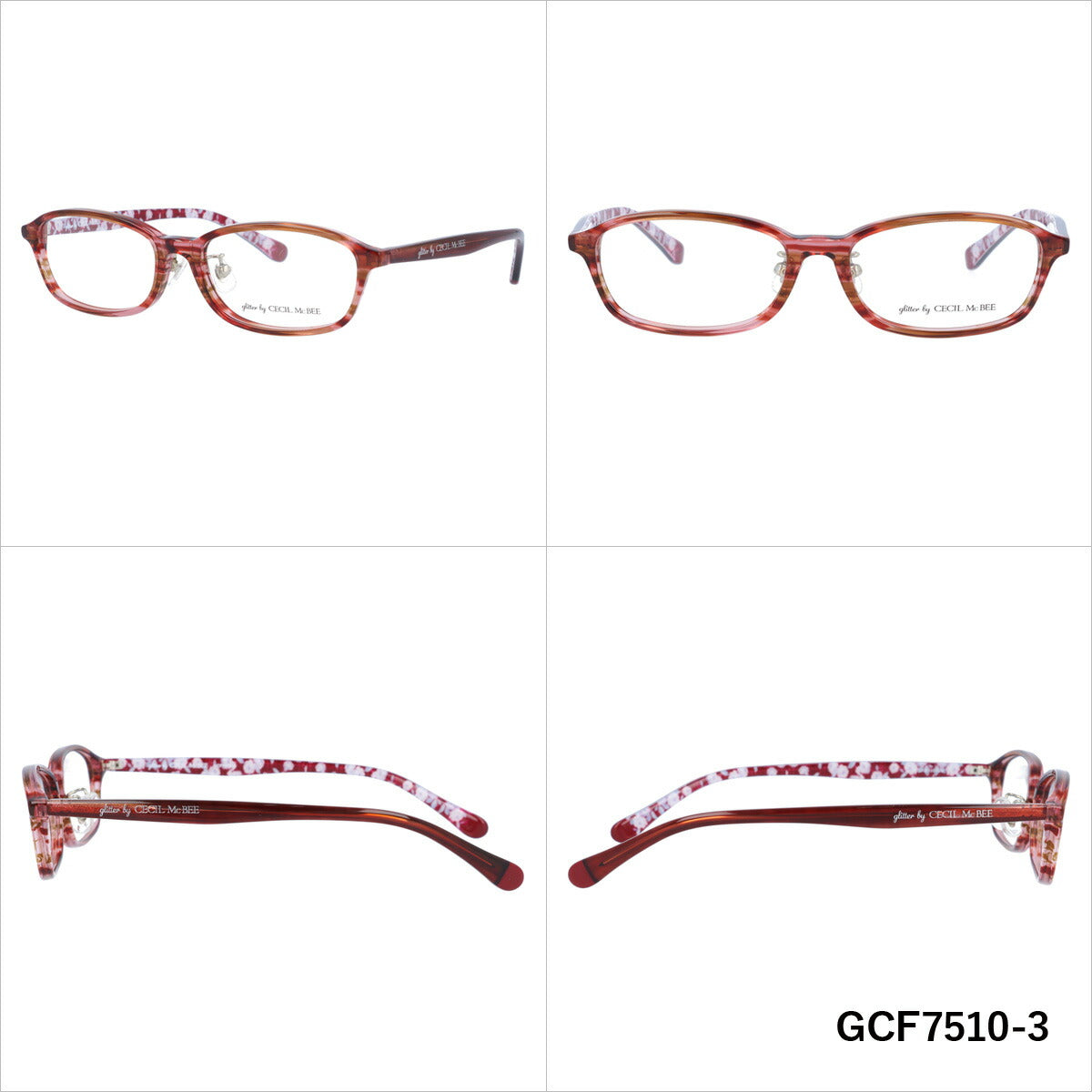 glitter by CECIL McBEE セシルマクビー レディース メガネ 眼鏡 シンプル かわいい GCF 7510 全3色 50サイズ 花柄 スクエア型 度付き 度なし UVカット 紫外線 ブランド サングラス 伊達 ダテ|老眼鏡・PCレンズ・カラーレンズ・遠近両用対応可能
