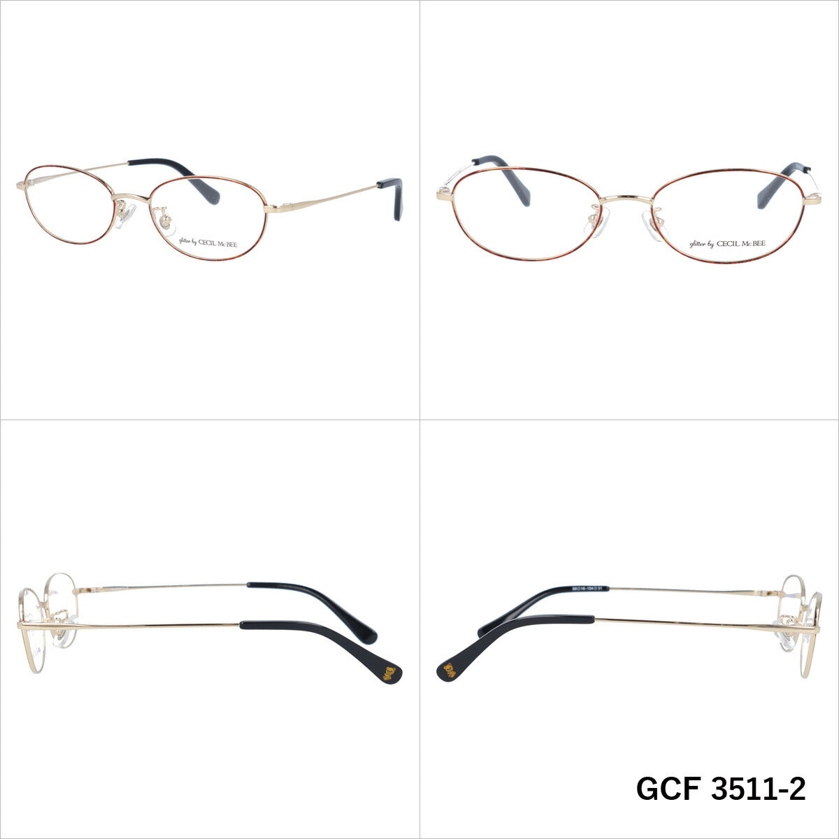 glitter by CECIL McBEE セシルマクビー レディース メガネ 眼鏡 シンプル かわいい GCF 3511 全3色 50サイズ クマ ベア オーバル型 度付き 度なし 紫外線 ブランド サングラス 伊達 ダテ|老眼鏡・PCレンズ・カラーレンズ対応可能 ラッピング無料