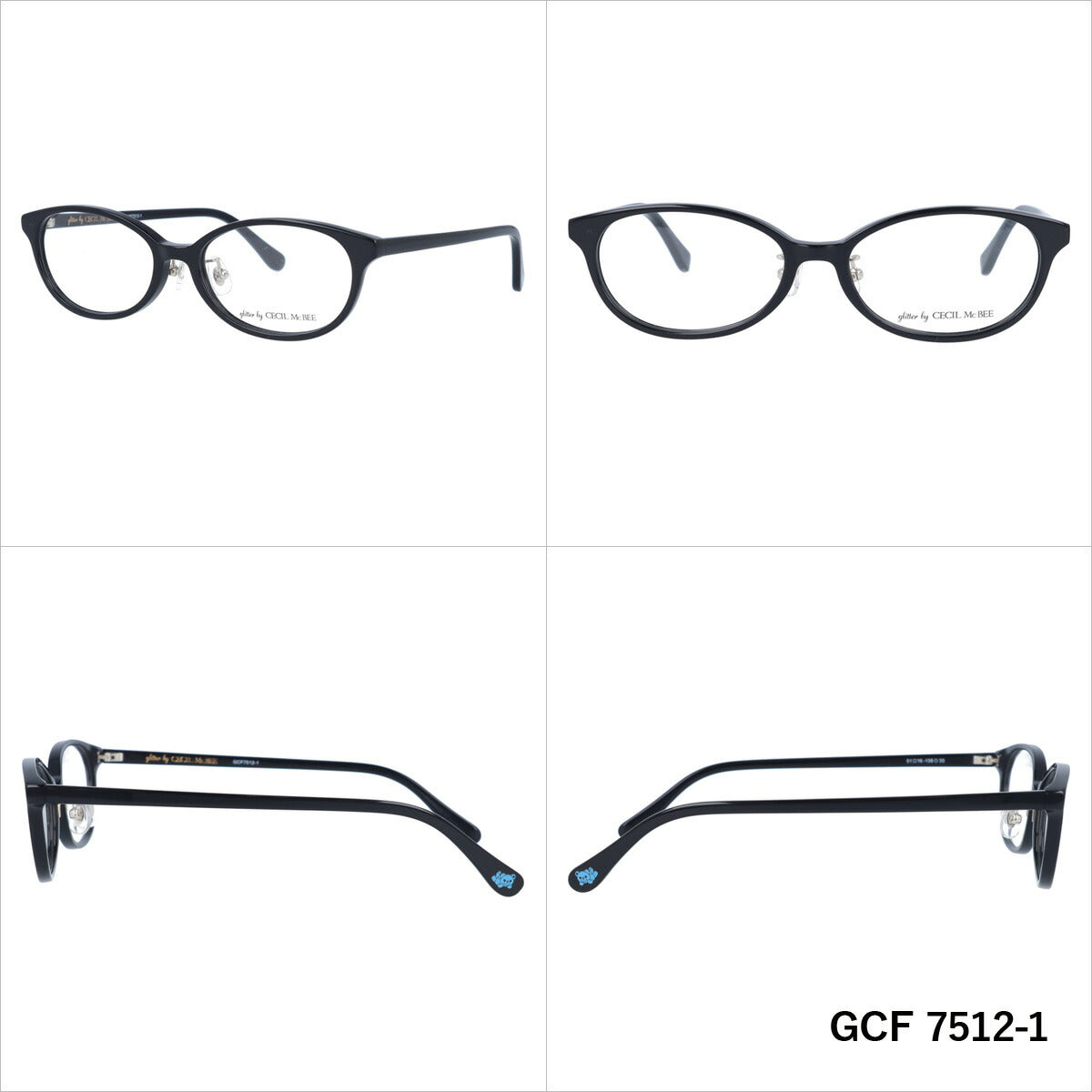 glitter by CECIL McBEE セシルマクビー レディース メガネ 眼鏡 シンプル かわいい GCF 7512 全3色 51サイズ クマ ベア オーバル型 度付き 度なし 紫外線 ブランド サングラス 伊達 ダテ|老眼鏡・PCレンズ・カラーレンズ対応可能 ラッピング無料