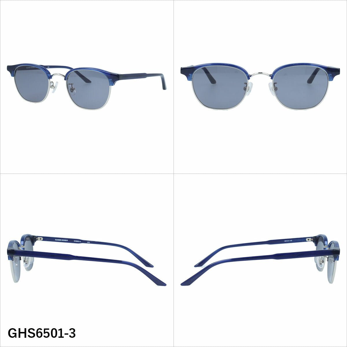 グラスハウス サングラス アジアンフィット(フルフィット) 調整可能ノーズパッド(クリングス) GLASSES HOUSE GHS6501 48サイズ 全3カラー ブロー型 ブローライン サーモント コンビネーションフレーム ユニセックス メンズ レディース