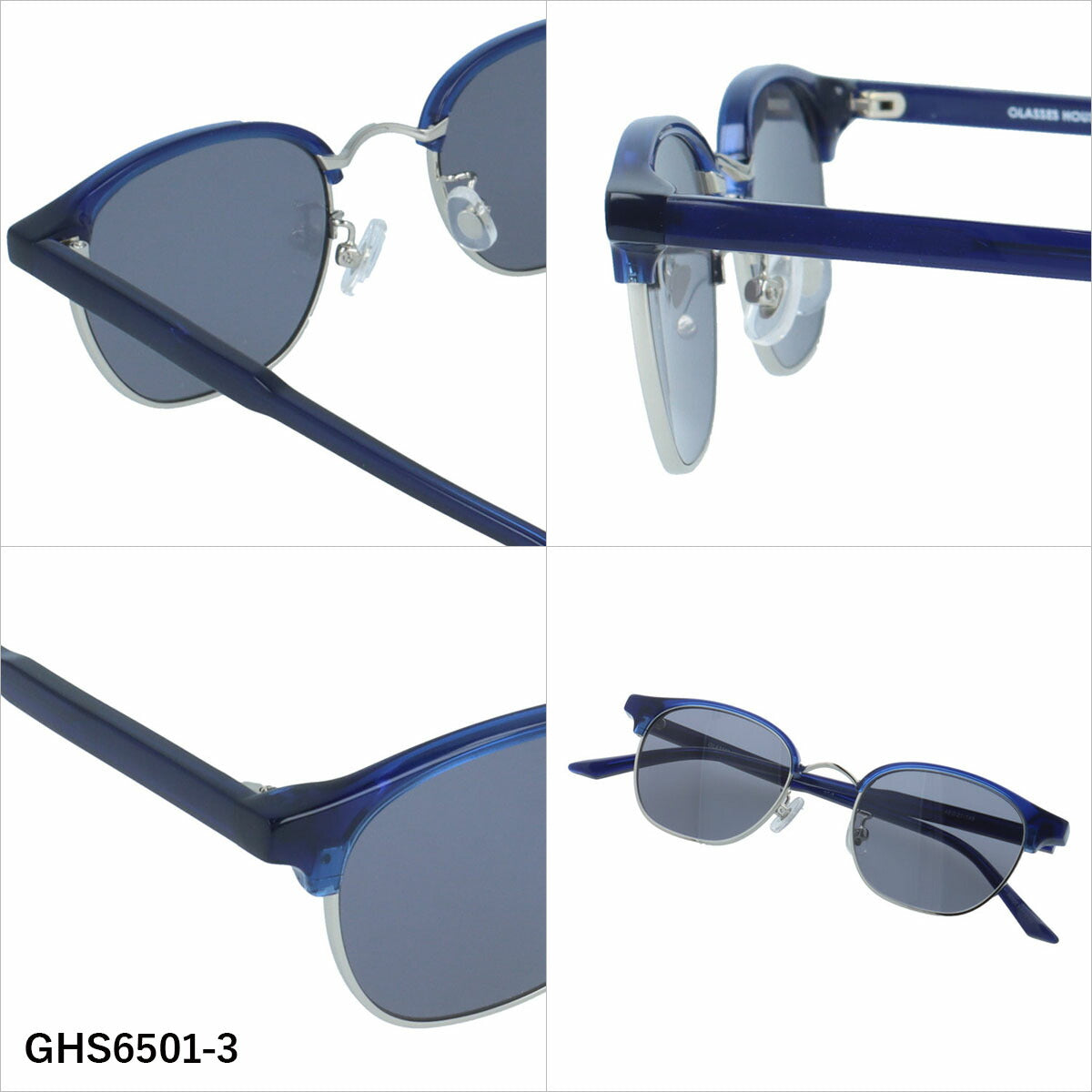 グラスハウス サングラス アジアンフィット(フルフィット) 調整可能ノーズパッド(クリングス) GLASSES HOUSE GHS6501 48サイズ 全3カラー ブロー型 ブローライン サーモント コンビネーションフレーム ユニセックス メンズ レディース