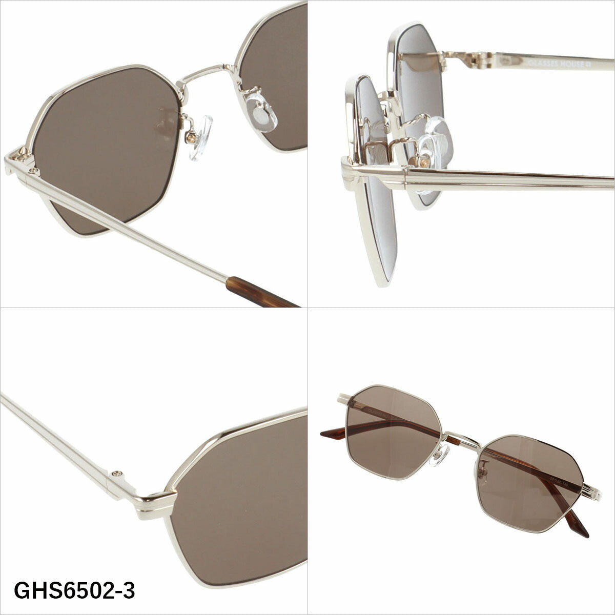 グラスハウス サングラス アジアンフィット(フルフィット) 調整可能ノーズパッド(クリングス) GLASSES HOUSE GHS6502 50サイズ 全3カラー ヘキサゴン型 ユニセックス メンズ レディース