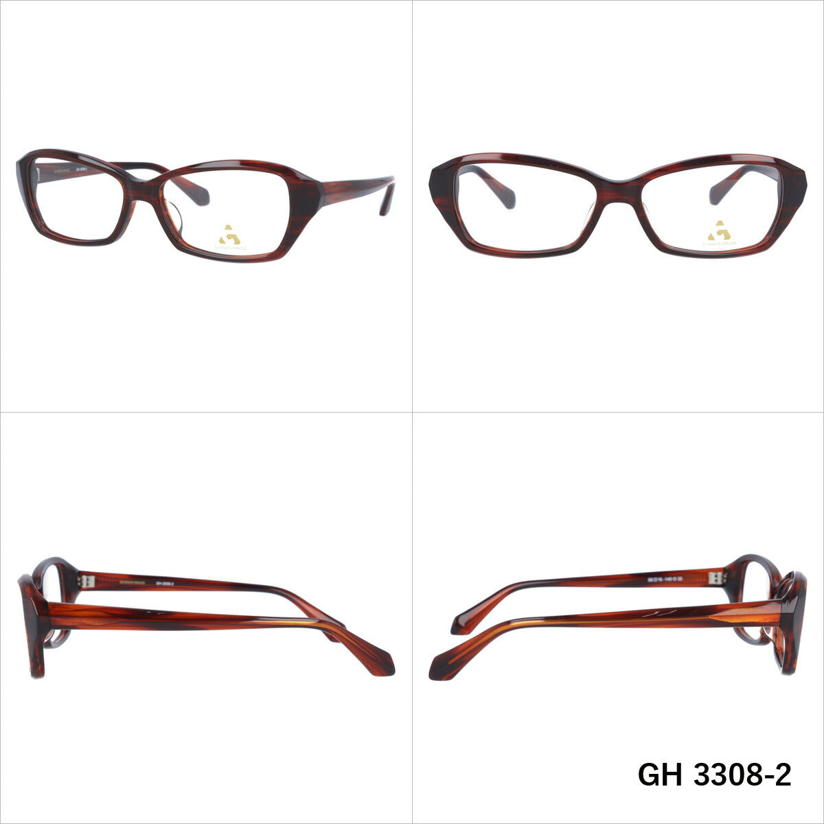 メガネ 眼鏡 度付き 度なし おしゃれ GLASSES HOUSE グラスハウス GH 3308 全4色 56サイズ スクエア型 メンズ レディース UVカット 紫外線 ブランド サングラス 伊達 ダテ｜老眼鏡・PCレンズ・カラーレンズ・遠近両用対応可能 ラッピング無料