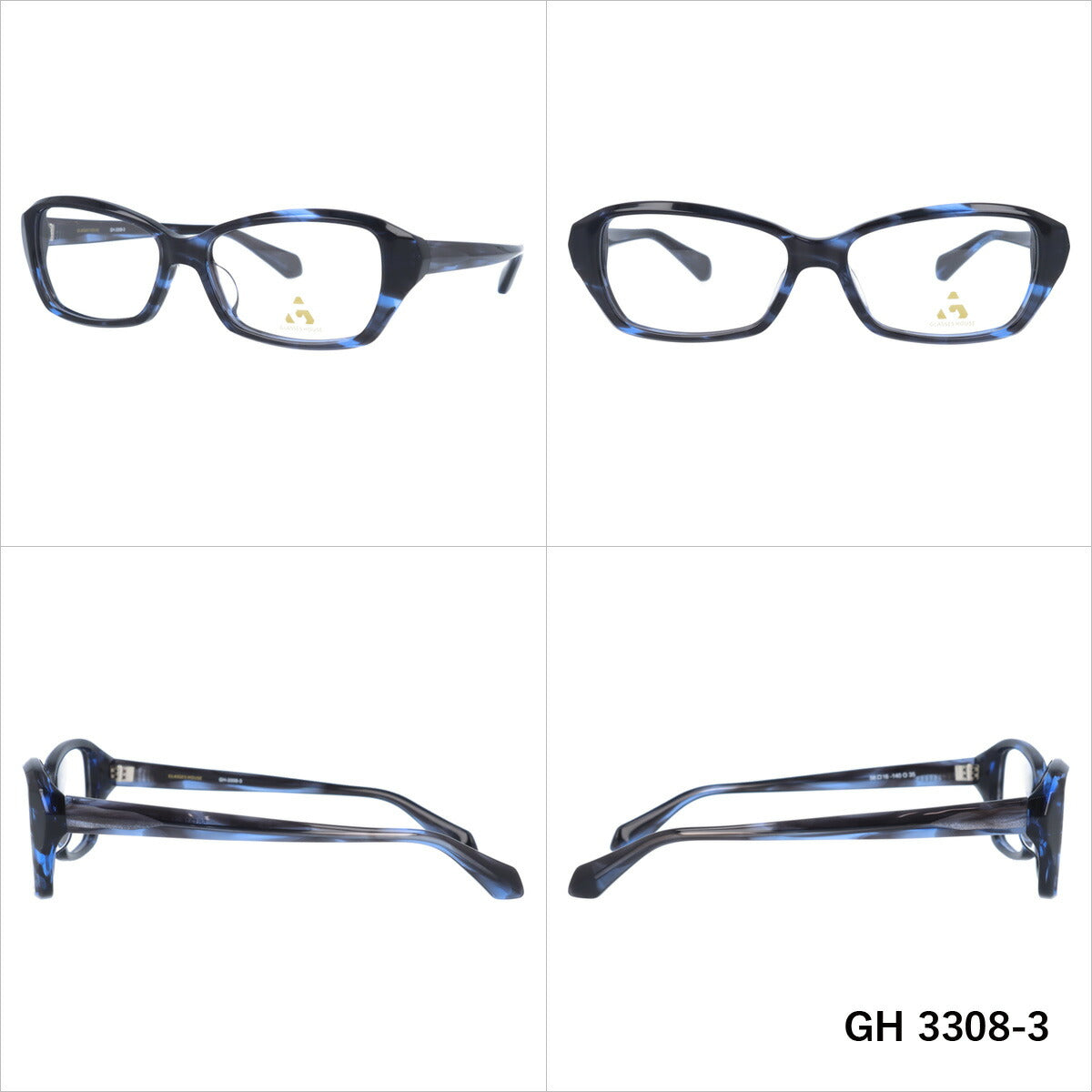 メガネ 眼鏡 度付き 度なし おしゃれ GLASSES HOUSE グラスハウス GH 3308 全4色 56サイズ スクエア型 メンズ レディース UVカット 紫外線 ブランド サングラス 伊達 ダテ｜老眼鏡・PCレンズ・カラーレンズ・遠近両用対応可能 ラッピング無料