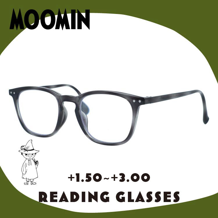 ムーミン 老眼鏡 アジアンフィット MOOMIN MOR 303 スナフキン 50サイズ 度数:+1.50〜+3.00 スクエア型 バネ蝶番 丁番 オリジナルポーチ付き リーディンググラス シニア グラス ユニセックス メンズ レディース