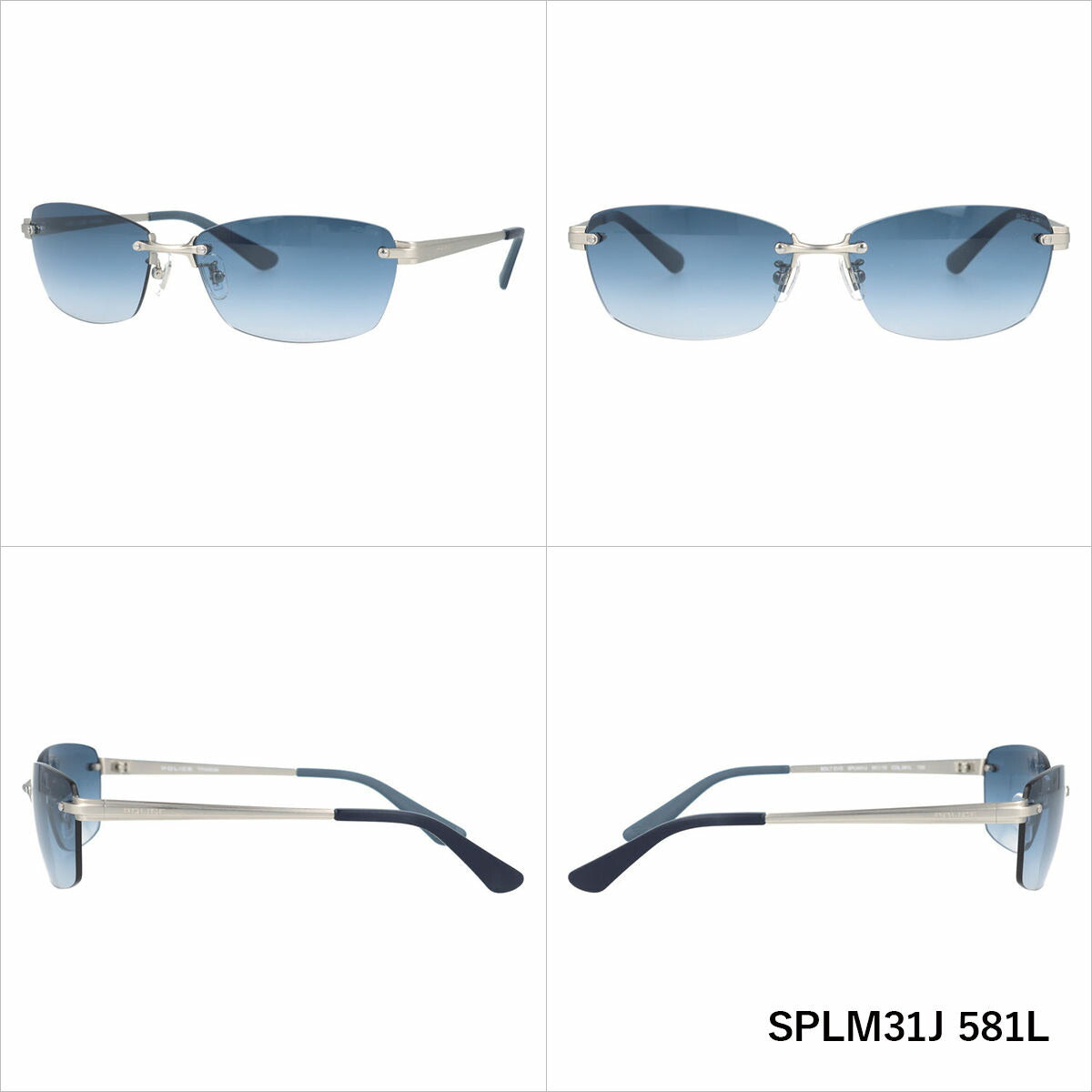 【国内正規品】ポリス サングラス ボルト EVO ミラーレンズ アジアンフィット POLICE VOLT EVO SPLM31J 60サイズ スクエア型 ユニセックス メンズ レディース リムレス