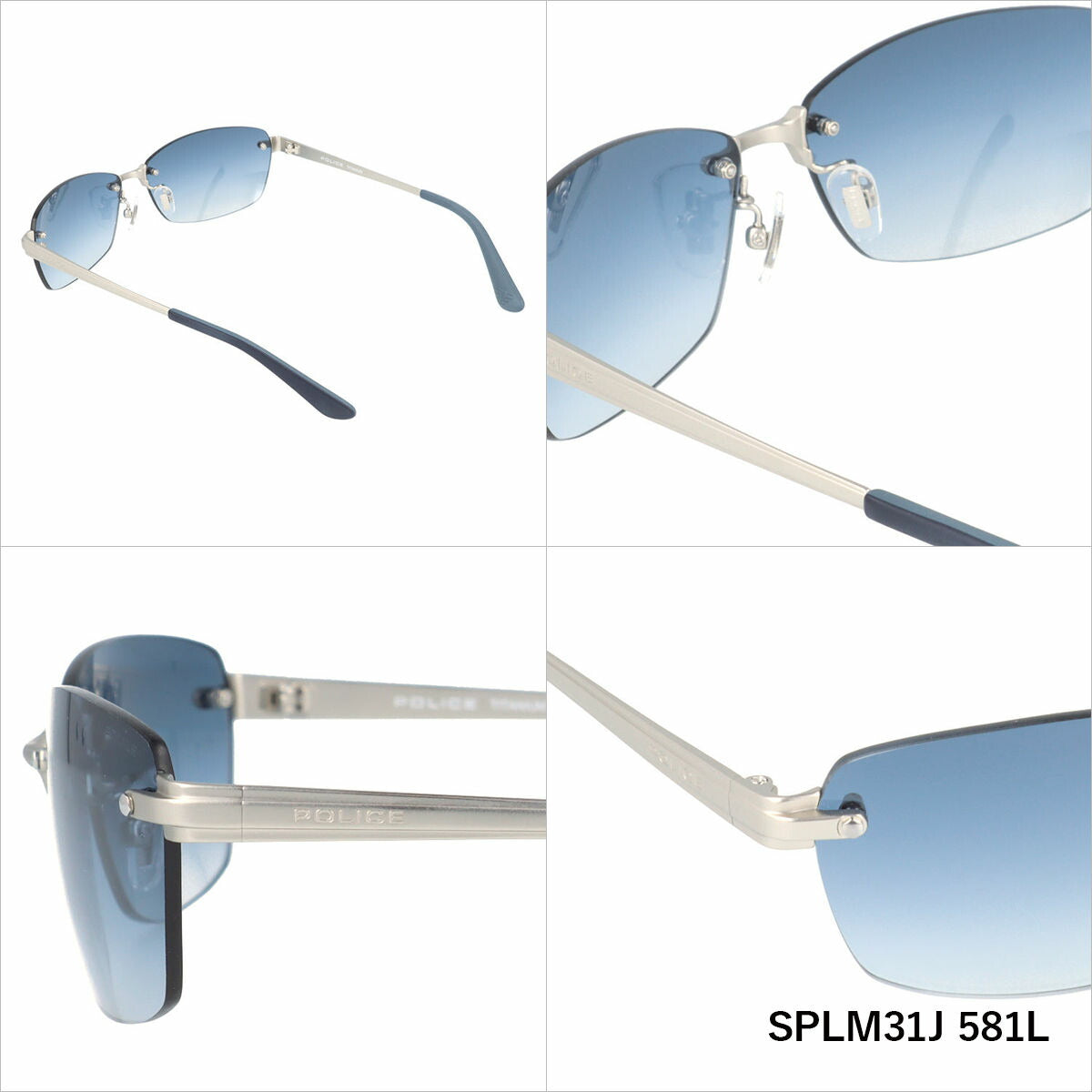 【国内正規品】ポリス サングラス ボルト EVO ミラーレンズ アジアンフィット POLICE VOLT EVO SPLM31J 60サイズ スクエア型 ユニセックス メンズ レディース リムレス