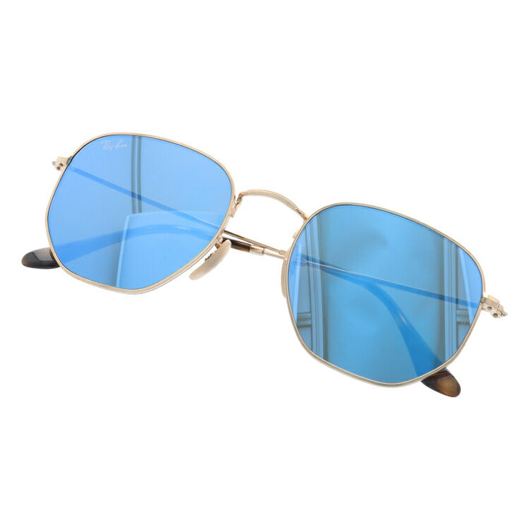 レイバン サングラス ヘキサゴナル RB3548N 001/9O 54 レギュラーフィット ヘキサゴン型 フラットレンズ ミラー ブルーレンズ メンズ レディース ドライブ 運転 アウトドア ブランドサングラス 紫外線 花粉対策 HEXAGONAL Ray-Ban