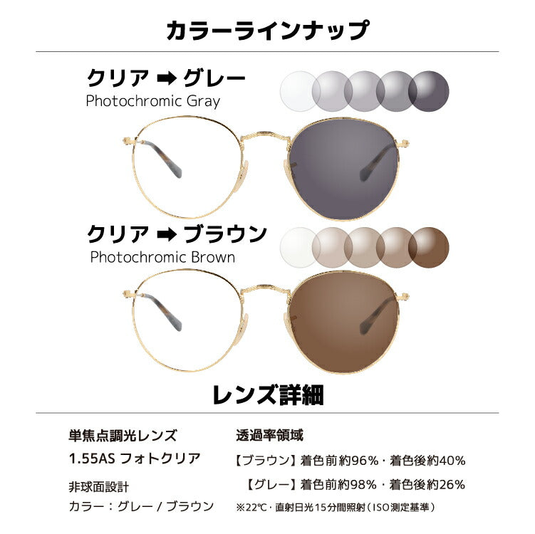 【選べる2色 調光レンズ】レイバン サングラス Ray-Ban ラウンドメタル オプティクス ROUND METAL OPTICS RX3447V (RB3447V) 全4カラー2サイズ ボストン型 メンズ レディース モデル UVカット 紫外線 ラッピング無料