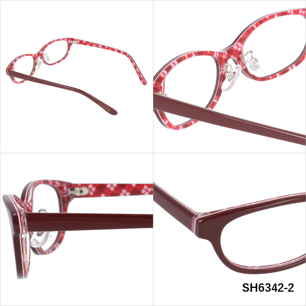 メガネ 眼鏡 度付き 度なし おしゃれ shellie シェリー SH 6342 全3色 52サイズ チェック柄 オーバル型 レディース 女性 UVカット 紫外線 ブランド サングラス 伊達 ダテ|老眼鏡・PCレンズ・カラーレンズ・遠近両用対応可能 ラッピング無料