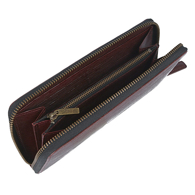 【made in Tokyo 日本製】長財布 本革 牛革(水シボ型押し) GOHNE ゴーネ M1103-20A ワイン リアルレザー 型押し 小銭入れ付き メンズ 男性 夫 彼氏 息子 ビジネス 通勤 ラッピング無料