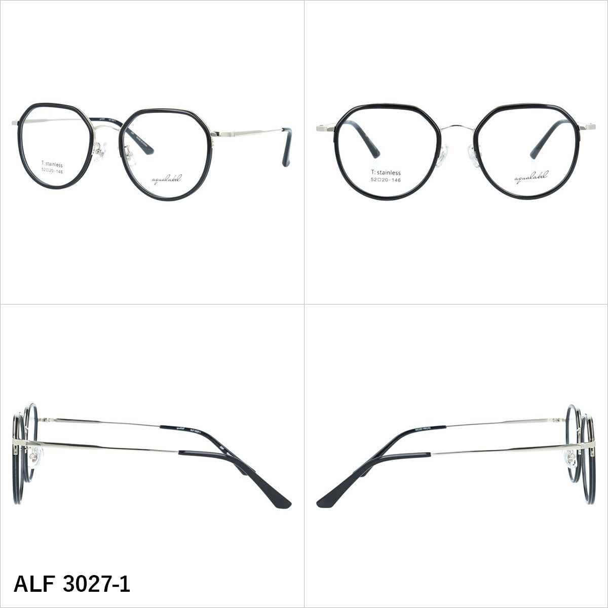 アクアレーベル メガネフレーム 伊達メガネ アジアンフィット（フルフィット） 調整可能ノーズパッド（クリングス） AQUALABEL ALF 3027 52サイズ 全3カラー ボストン型 ユニセックス メンズ レディース