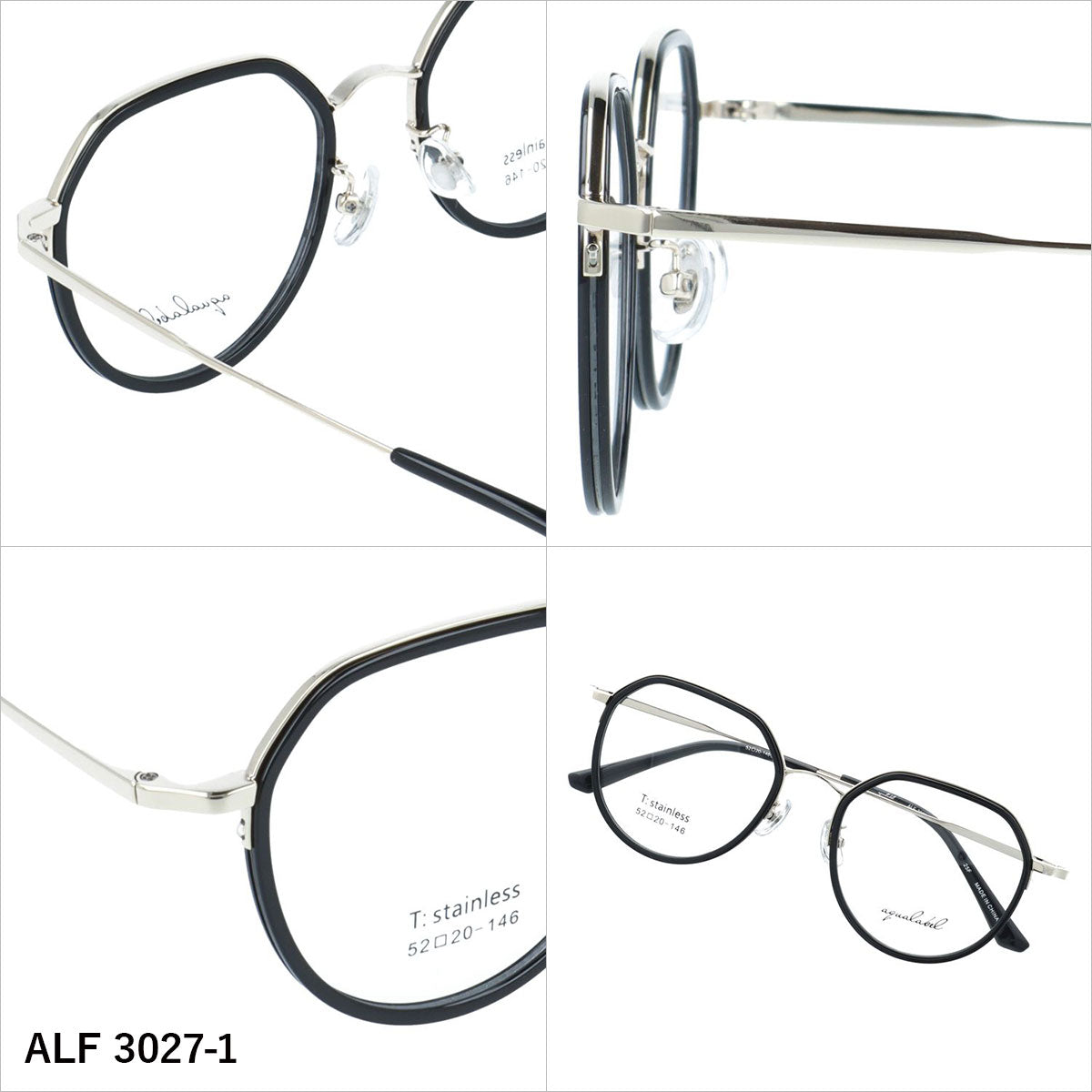 アクアレーベル メガネフレーム 伊達メガネ アジアンフィット（フルフィット） 調整可能ノーズパッド（クリングス） AQUALABEL ALF 3027 52サイズ 全3カラー ボストン型 ユニセックス メンズ レディース