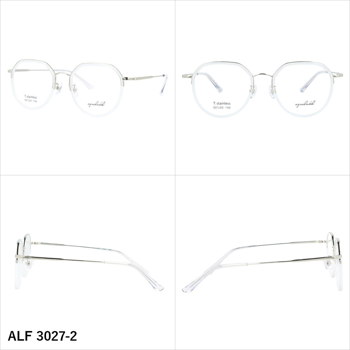 アクアレーベル メガネフレーム 伊達メガネ アジアンフィット（フルフィット） 調整可能ノーズパッド（クリングス） AQUALABEL ALF 3027 52サイズ 全3カラー ボストン型 ユニセックス メンズ レディース