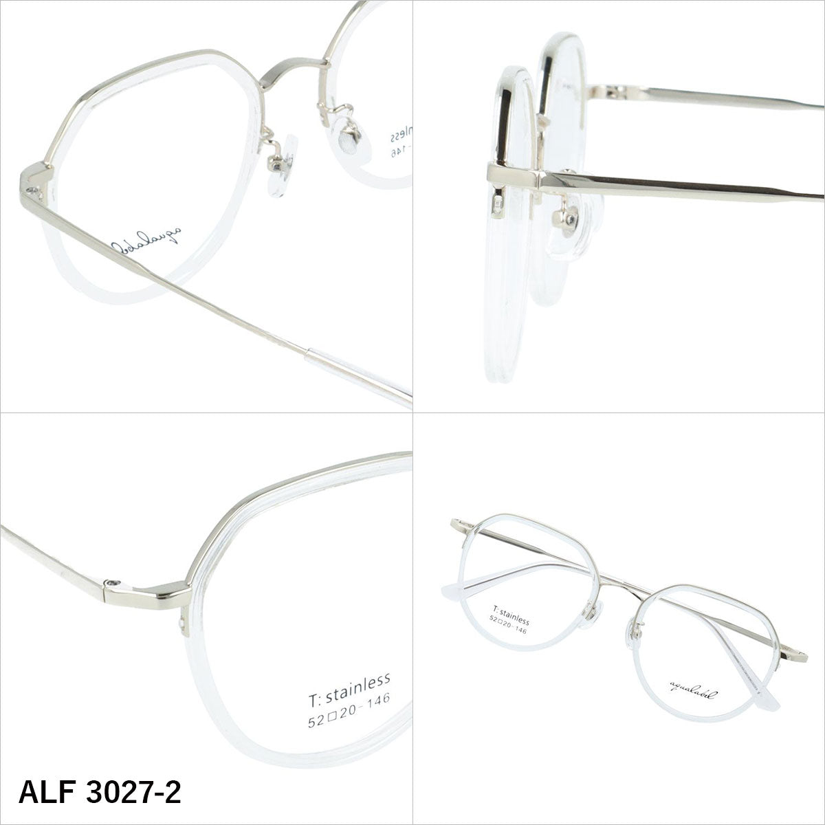 アクアレーベル メガネフレーム 伊達メガネ アジアンフィット（フルフィット） 調整可能ノーズパッド（クリングス） AQUALABEL ALF 3027 52サイズ 全3カラー ボストン型 ユニセックス メンズ レディース