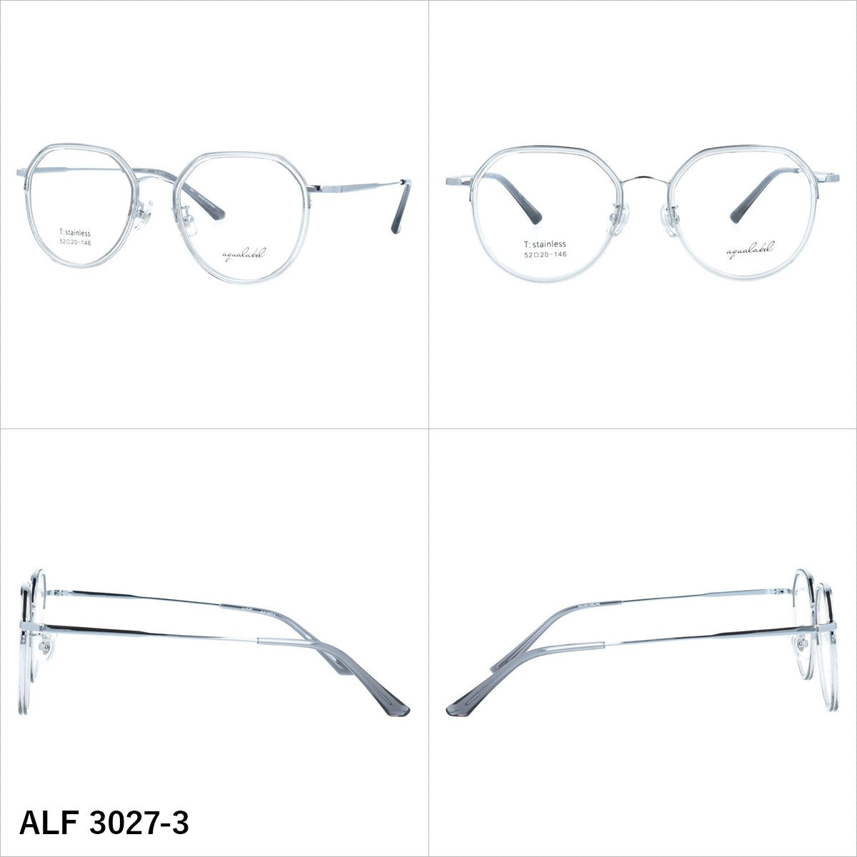 アクアレーベル メガネフレーム 伊達メガネ アジアンフィット（フルフィット） 調整可能ノーズパッド（クリングス） AQUALABEL ALF 3027 52サイズ 全3カラー ボストン型 ユニセックス メンズ レディース