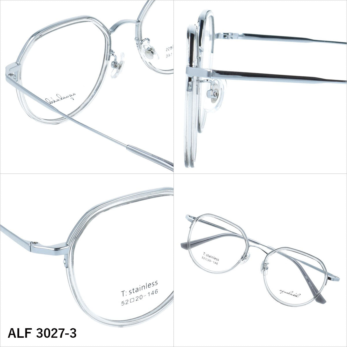 アクアレーベル メガネフレーム 伊達メガネ アジアンフィット（フルフィット） 調整可能ノーズパッド（クリングス） AQUALABEL ALF 3027 52サイズ 全3カラー ボストン型 ユニセックス メンズ レディース