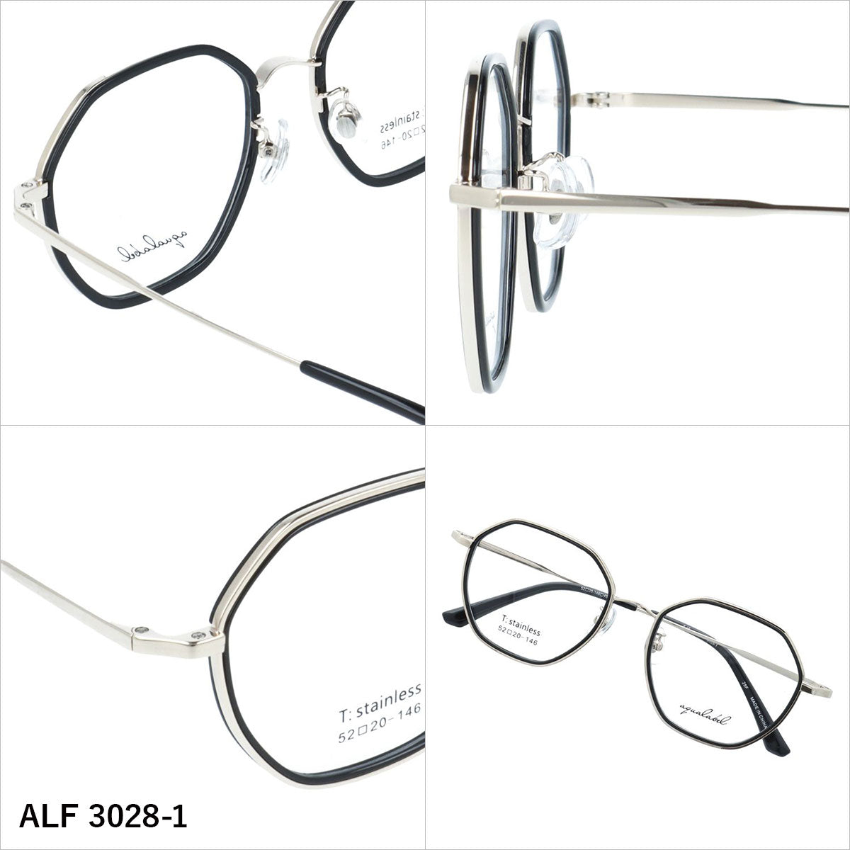 アクアレーベル メガネフレーム 伊達メガネ アジアンフィット（フルフィット） 調整可能ノーズパッド（クリングス） AQUALABEL ALF 3028 52サイズ 全3カラー ヘキサゴン型 ボストン型 ユニセックス メンズ レディース