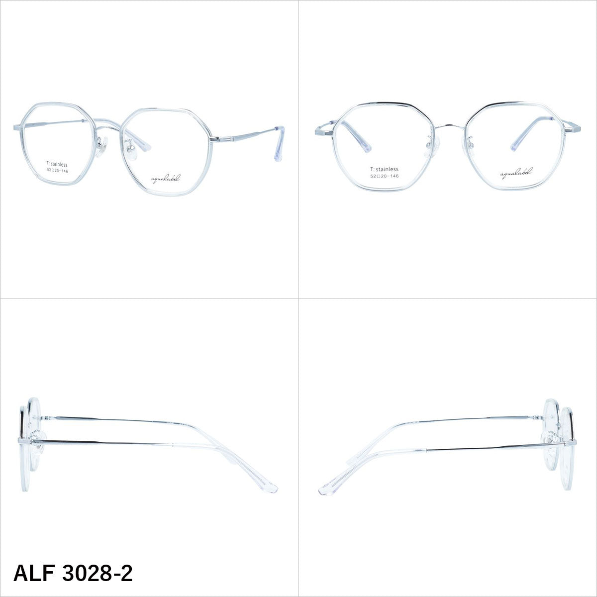 アクアレーベル メガネフレーム 伊達メガネ アジアンフィット（フルフィット） 調整可能ノーズパッド（クリングス） AQUALABEL ALF 3028 52サイズ 全3カラー ヘキサゴン型 ボストン型 ユニセックス メンズ レディース