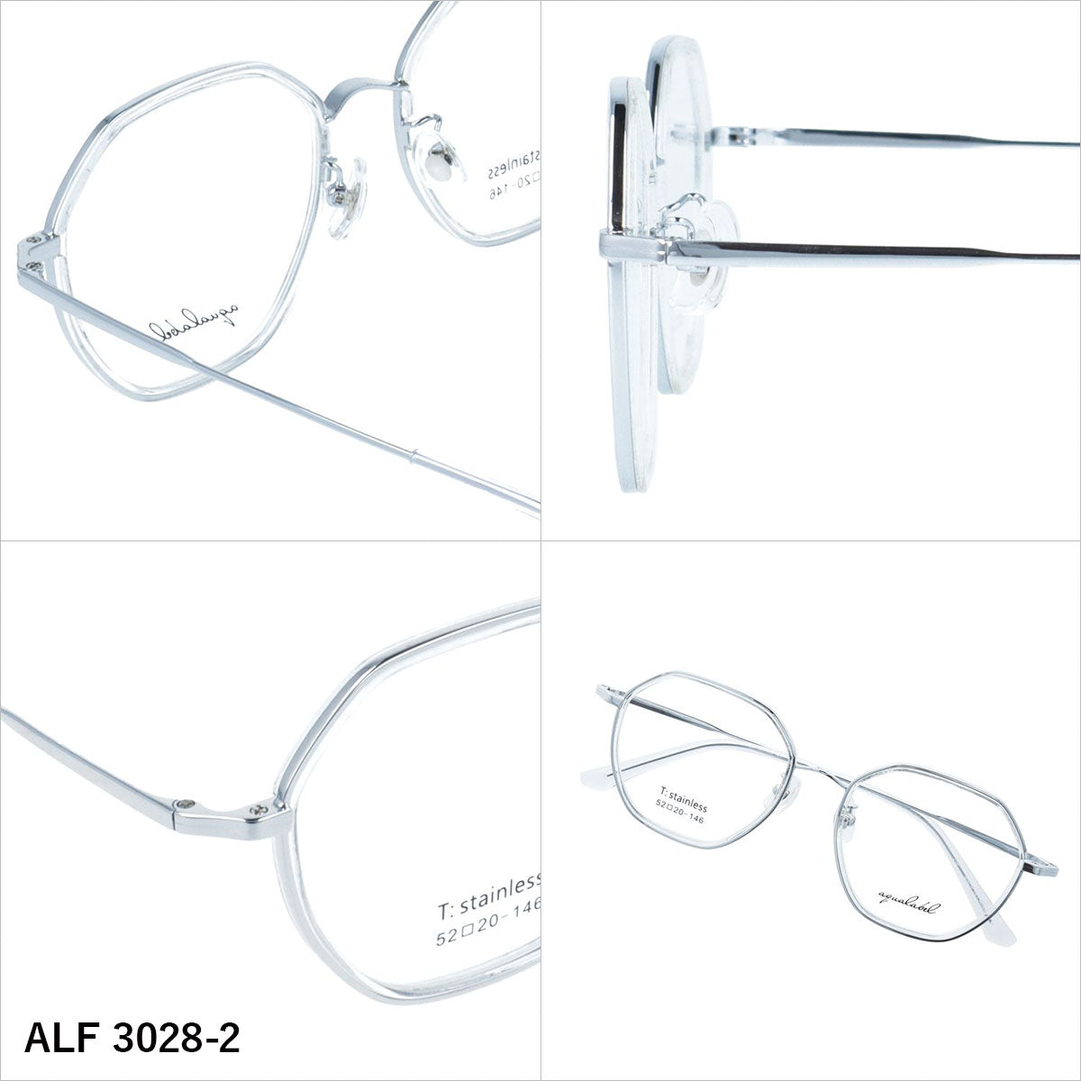 アクアレーベル メガネフレーム 伊達メガネ アジアンフィット（フルフィット） 調整可能ノーズパッド（クリングス） AQUALABEL ALF 3028 52サイズ 全3カラー ヘキサゴン型 ボストン型 ユニセックス メンズ レディース