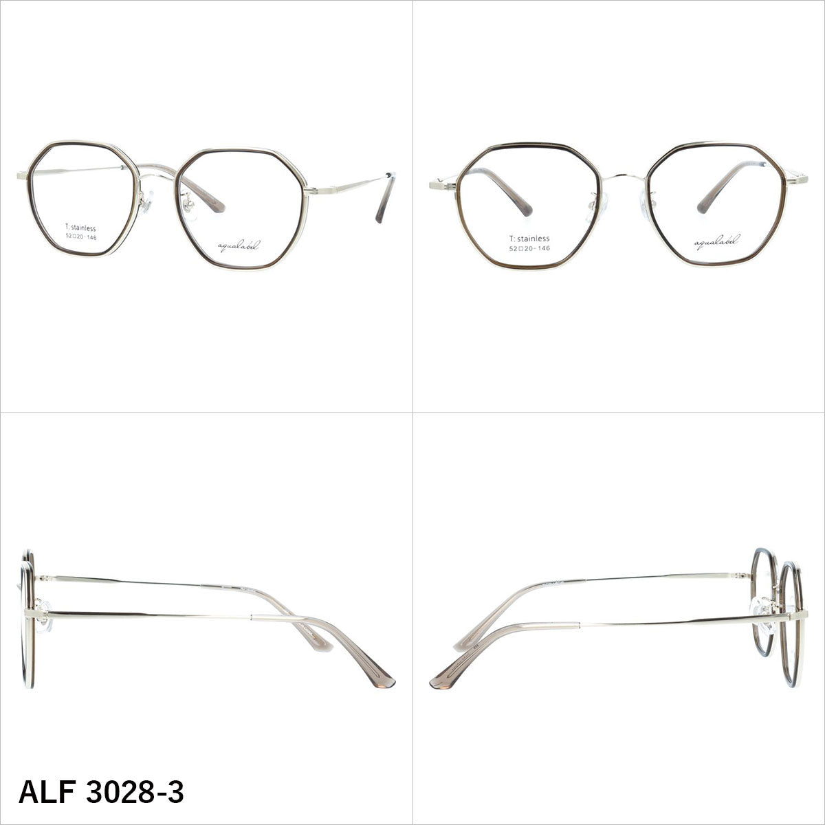 アクアレーベル メガネフレーム 伊達メガネ アジアンフィット（フルフィット） 調整可能ノーズパッド（クリングス） AQUALABEL ALF 3028 52サイズ 全3カラー ヘキサゴン型 ボストン型 ユニセックス メンズ レディース